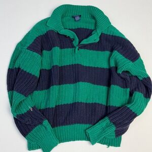 Vintage GAP Rugby Sweater Green Navy Stripe Knit Men's Medium Heritage